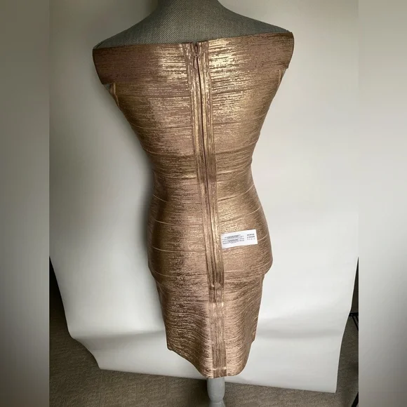 Herve Leger Rose Gold Criss Cross off the Shoulder Bandage Dress NWT - Picture 7 of 10